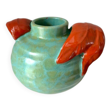 Vase en turquoise et corail fait main Art Déco d'Upsala Ekeby, Suède, années 1930.