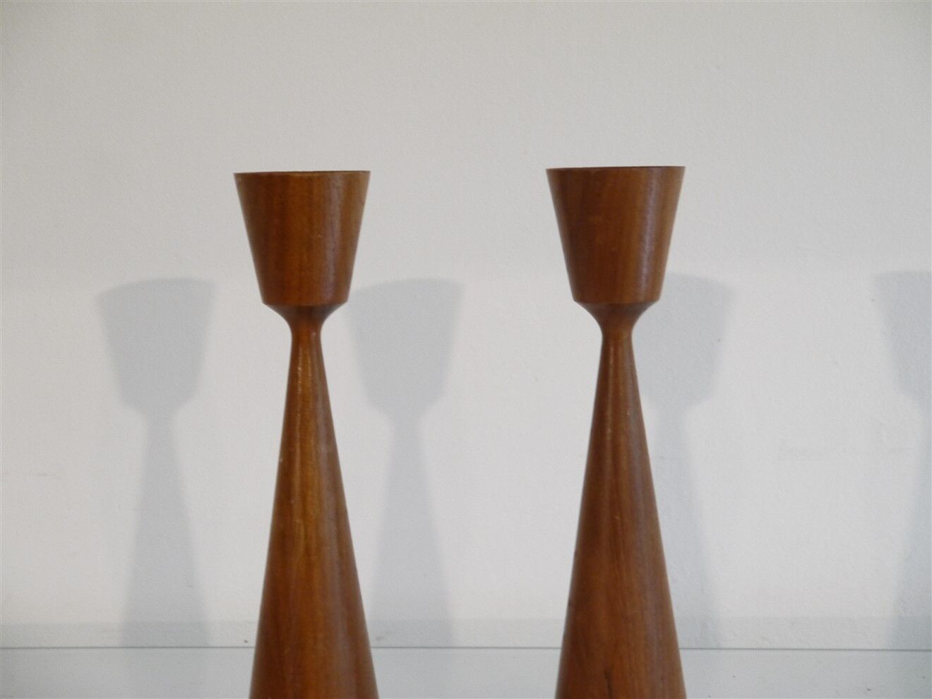 Pair of Scandinavian candle holders in teak 1960