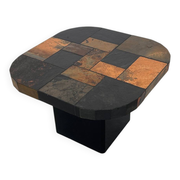 Table basse en mosaïque vintage, table basse en carreaux de pierre, table de cocktail brutaliste