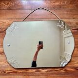 Grand miroir biseauté et gravé années 40