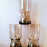 Service en verre fumé, verre et carafe 1970