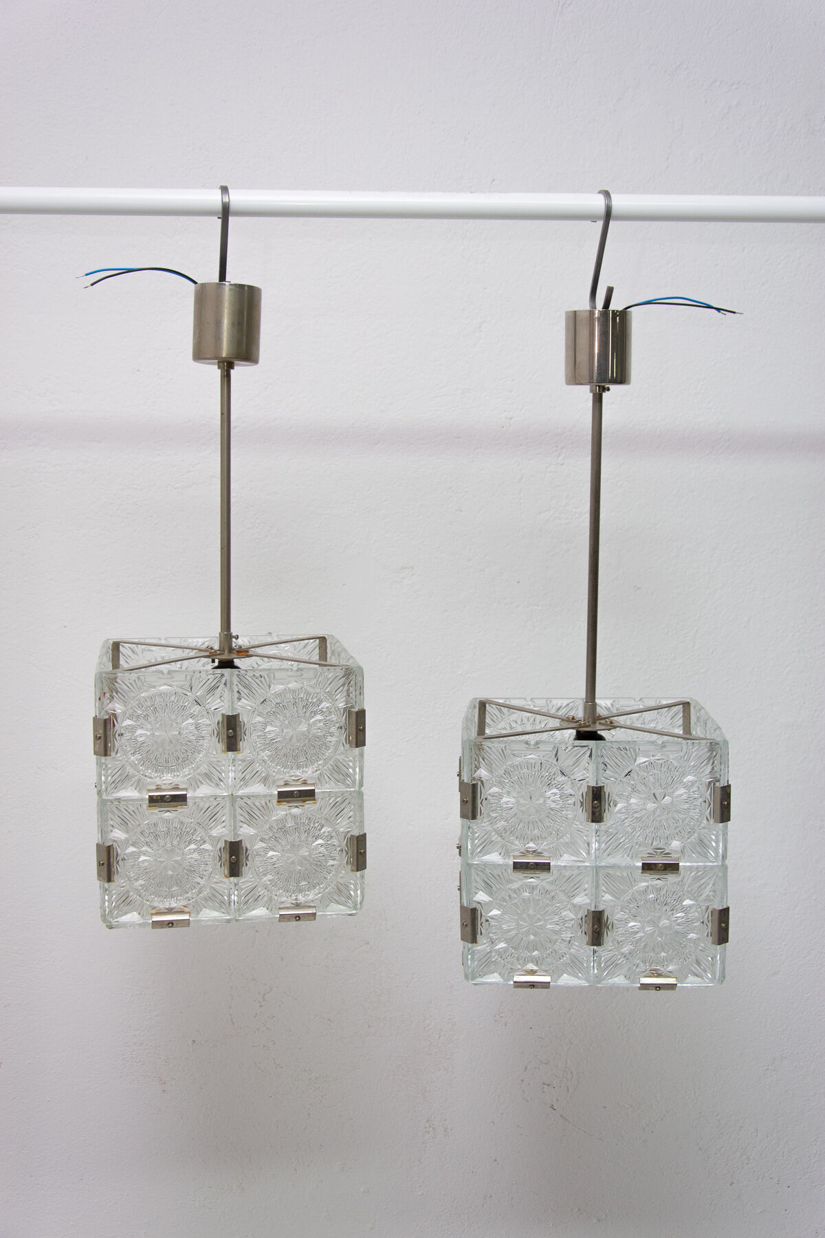 Pair of Glass Cube Pendants for Kamenický Šenov, 1970s