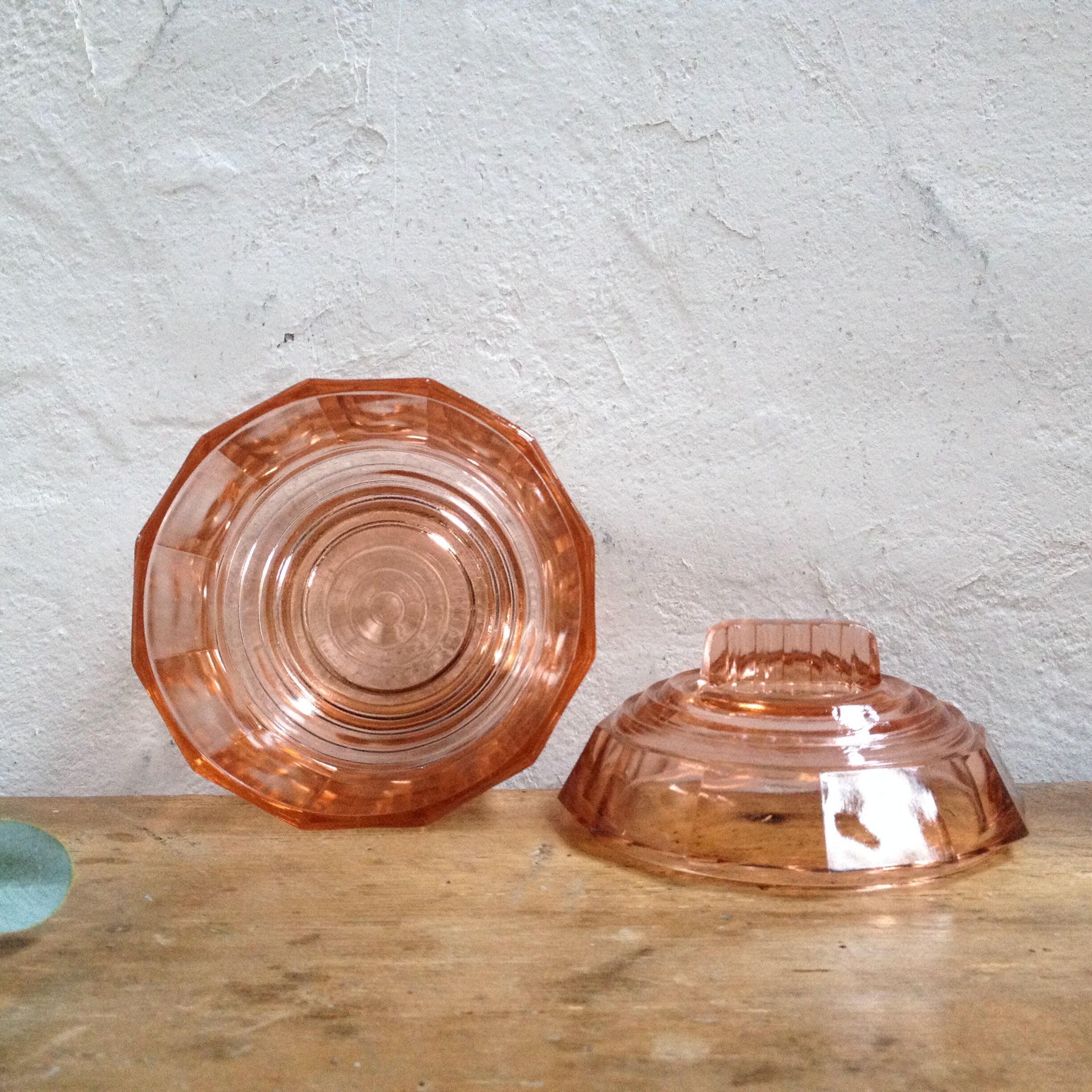 Art Deco candy in pink glass