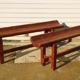 Pair of farm benches, solid wood, brutalist