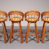 Bamboo Bar Stools with Swivel Seat - 70s Danish Design