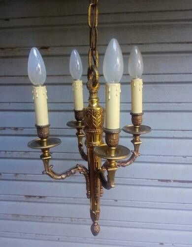 Antique gilded bronze chandelier in Louis XVI style, 4 lights, in working condition - 3.2 kg!