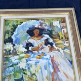 Russian painting by Andrei Dargan – woman in the garden – oil on canvas