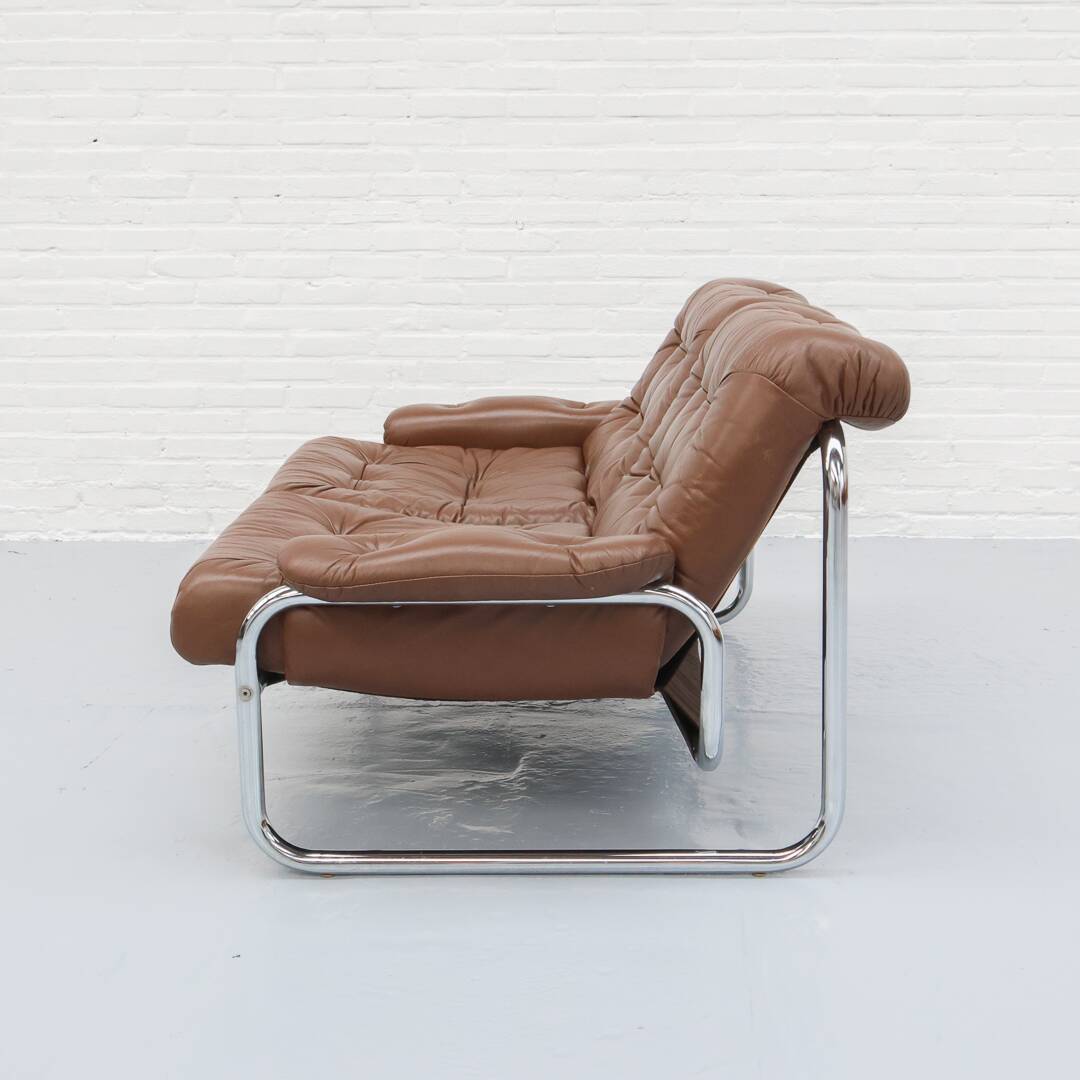 Tufted leather borkum two-seater sofa by johan bertil for ikea 1970s