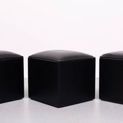 set of 3 Black Faux Leather cube Ottomans 1960s Holland