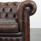 Dark brown cow leather vintage 2-seater Chesterfield sofa in English style