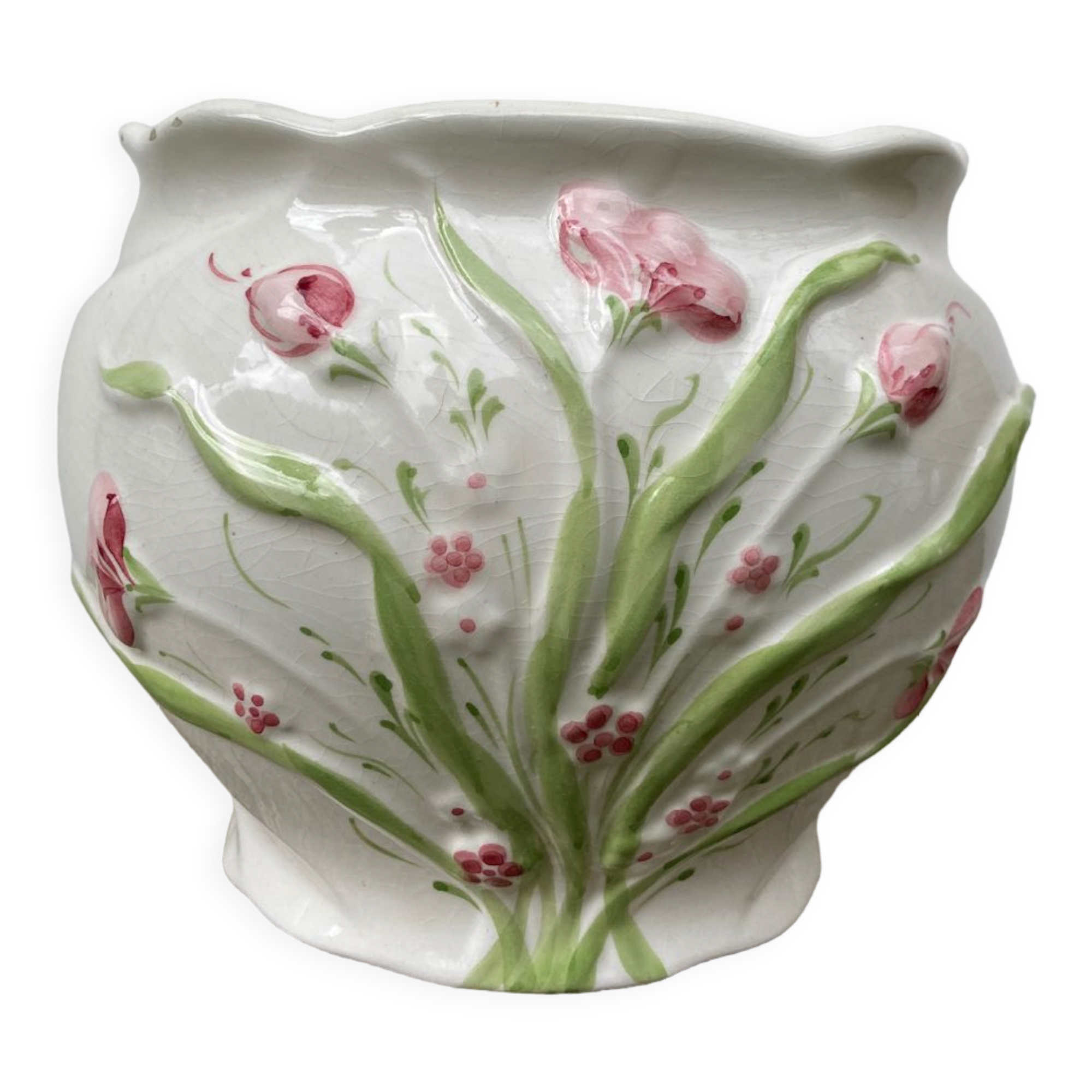 White ceramic pot cache in old flower slip