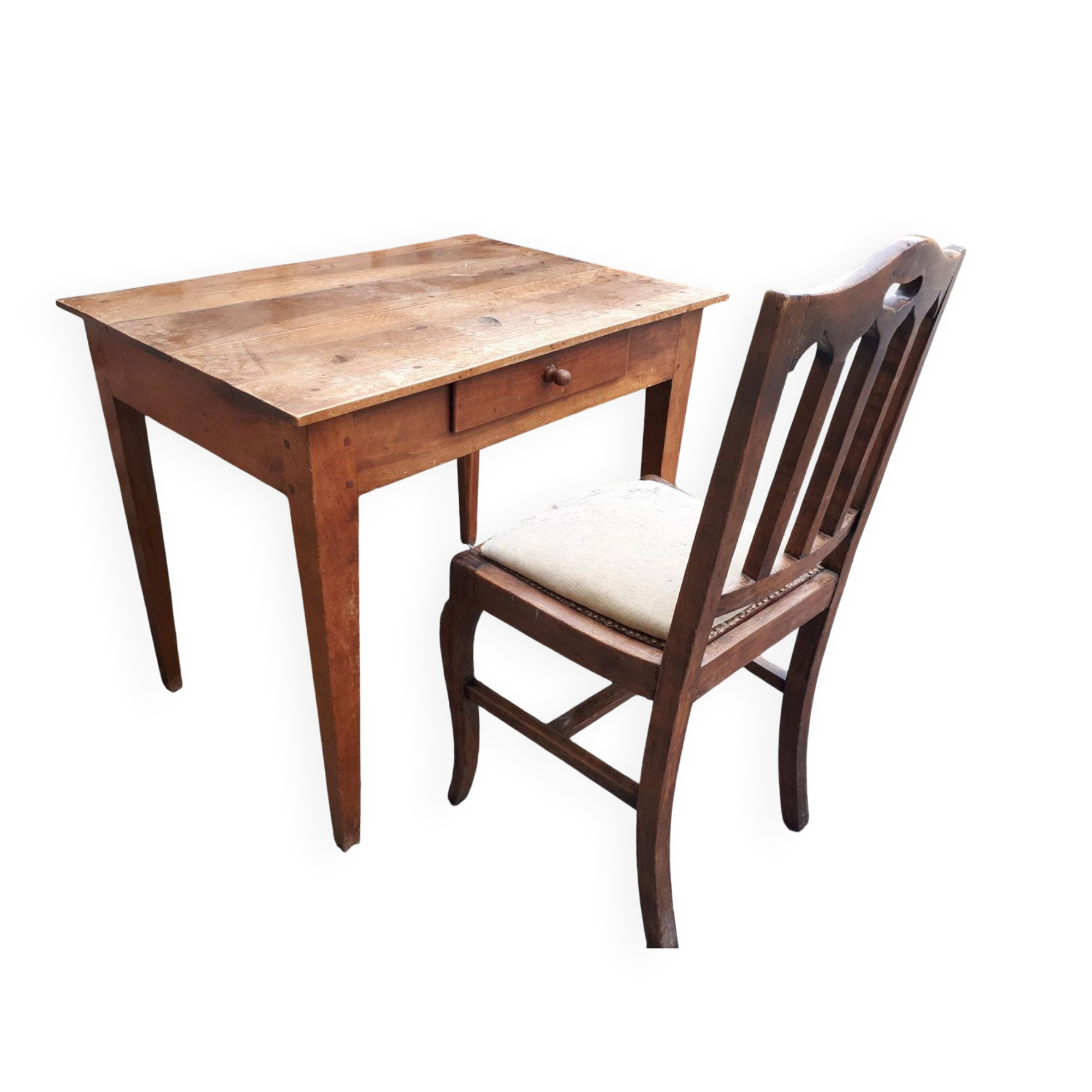 Antique walnut table and chair.