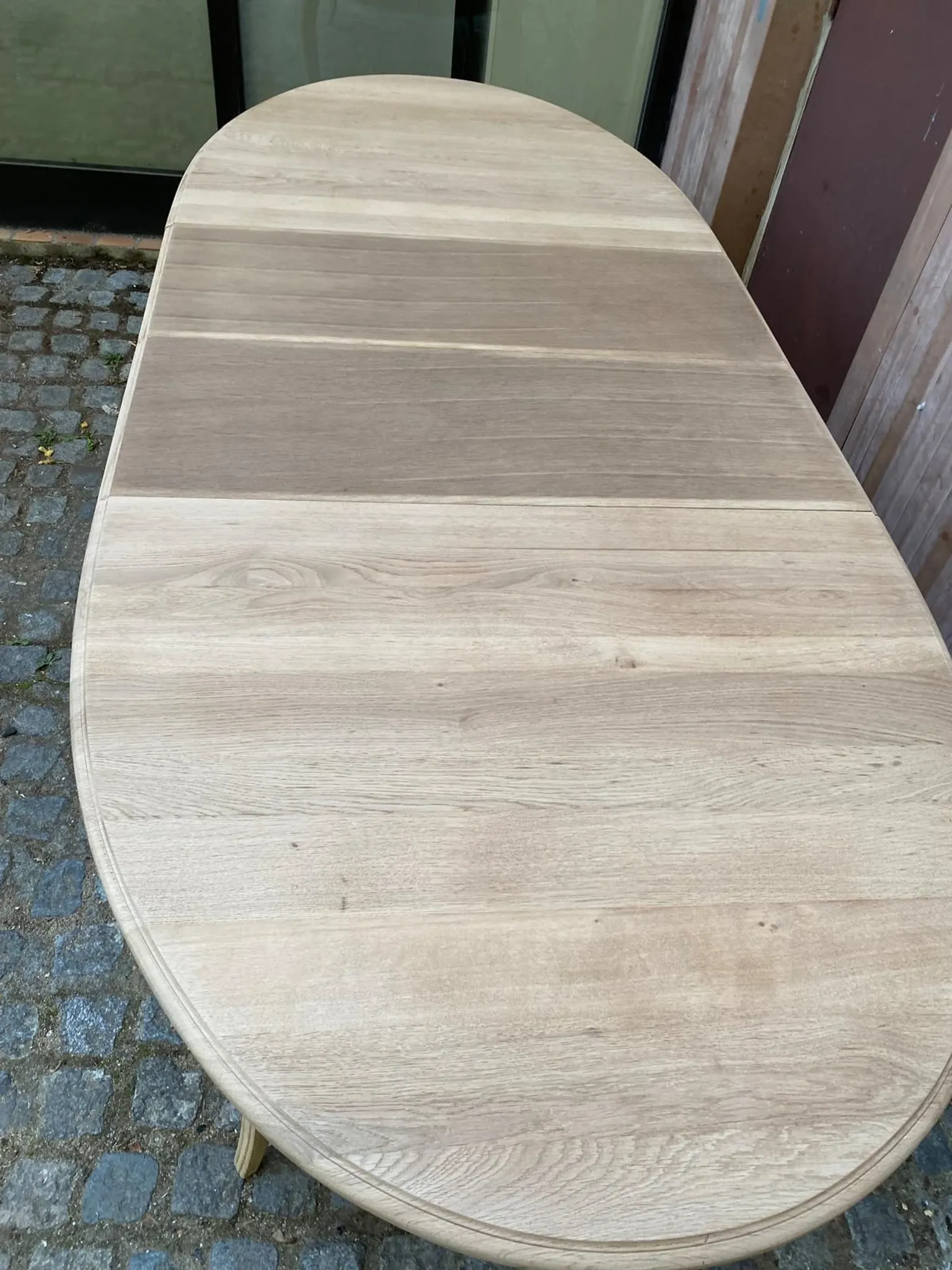 Louis XV oval extendable dining table stripped in solid oak 260cm 1970
