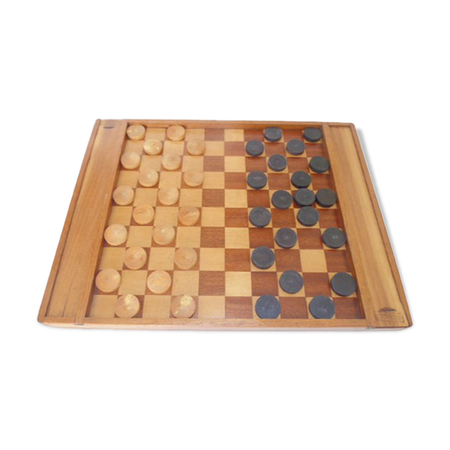 Wooden checkers and marquetry with storage