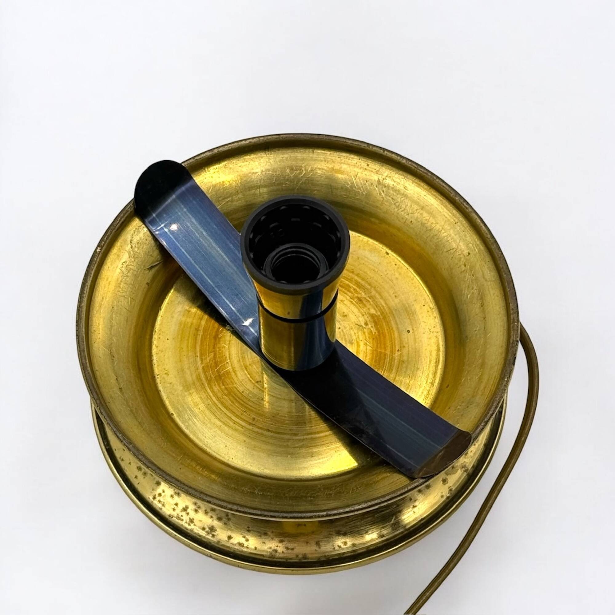 Vintage 70s Italian Table Lamp with Swirl Glass Globe and Brass Base