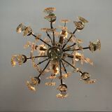 Bronze cage chandelier adorned with cut crystal pendants, 12 lights