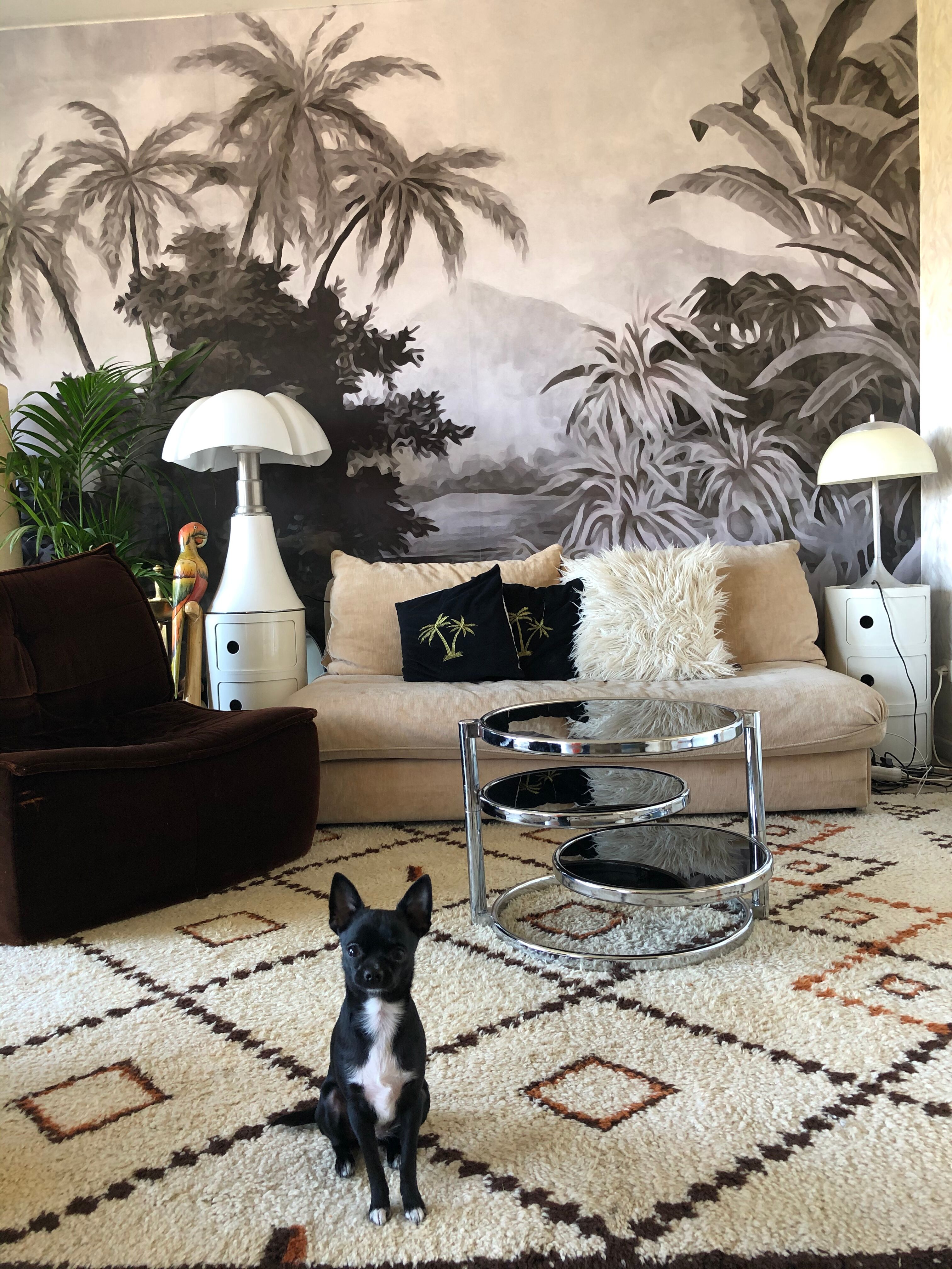 Chrome round coffee table and smoked glass