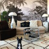 Chrome round coffee table and smoked glass