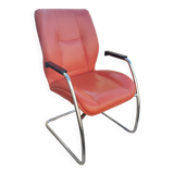 Orange leather cantilever tubular armchair