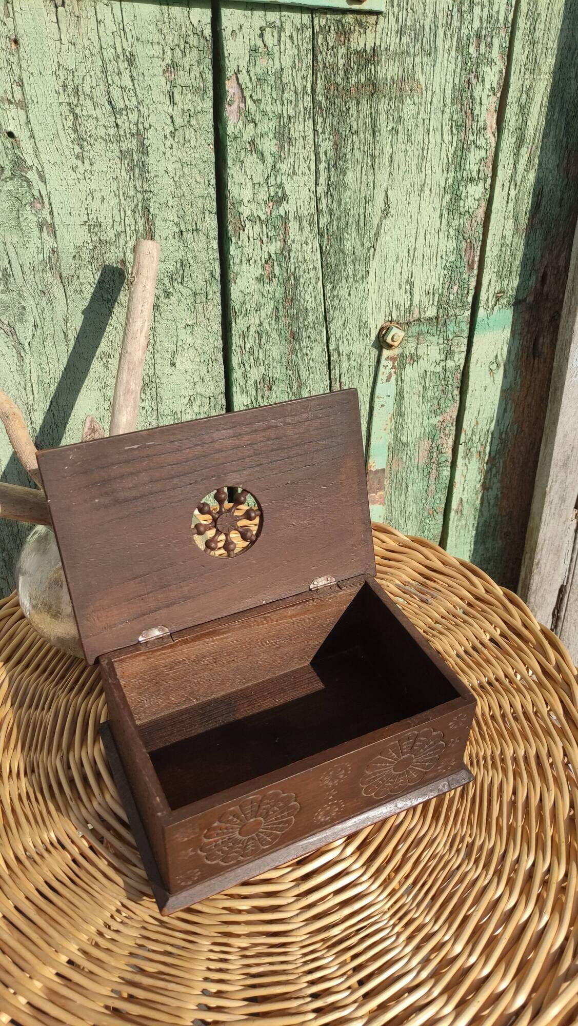 Old artisanal box in carved wood made of French (Brittany)