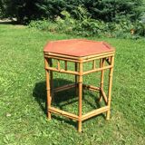 Rattan bamboo table vintage hexagonal table