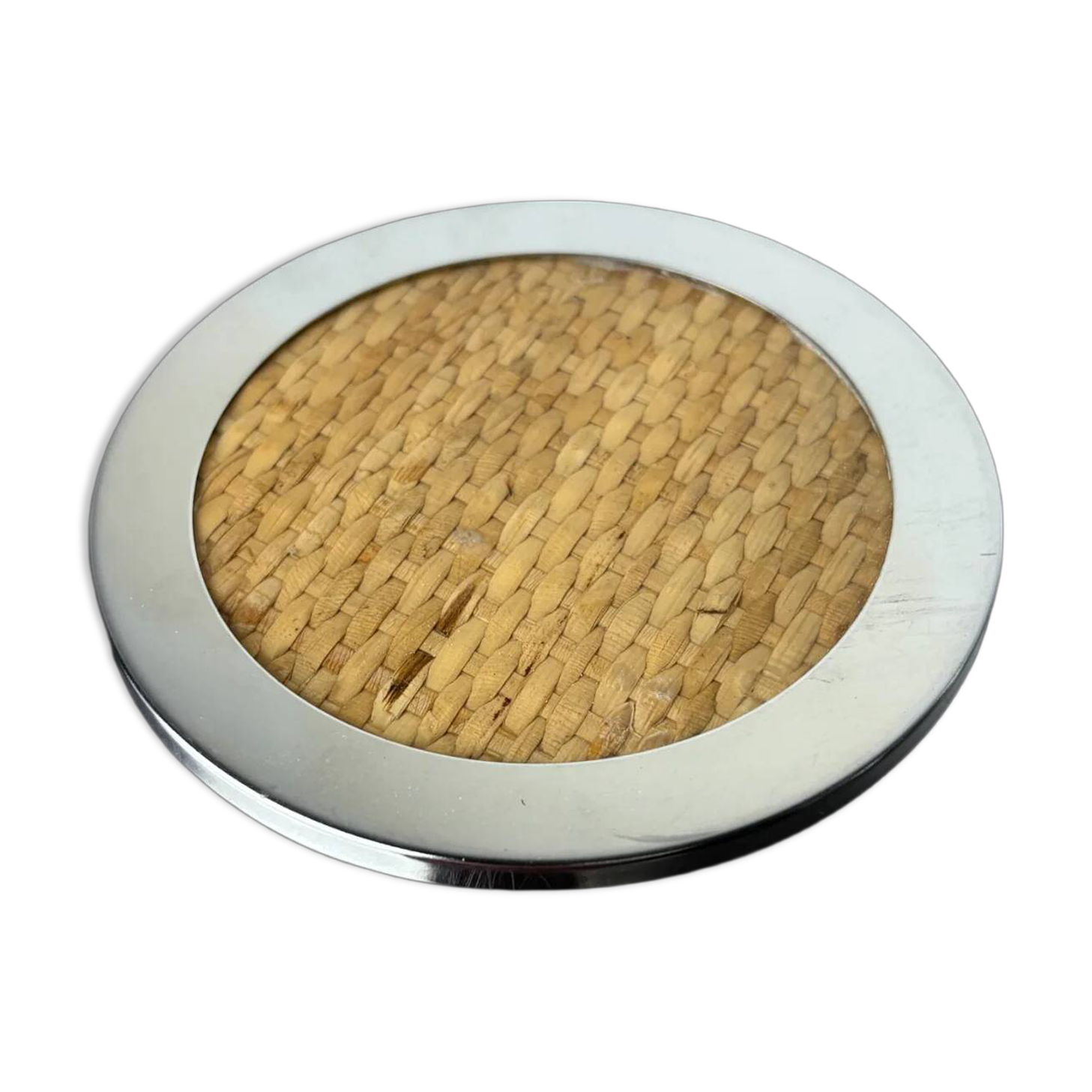 Christian Dior style lucite & rattan bottle coaster, Italy, 1970s