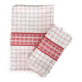 Nappe brodée blanche et rouge et huit serviettes, 200x150cm