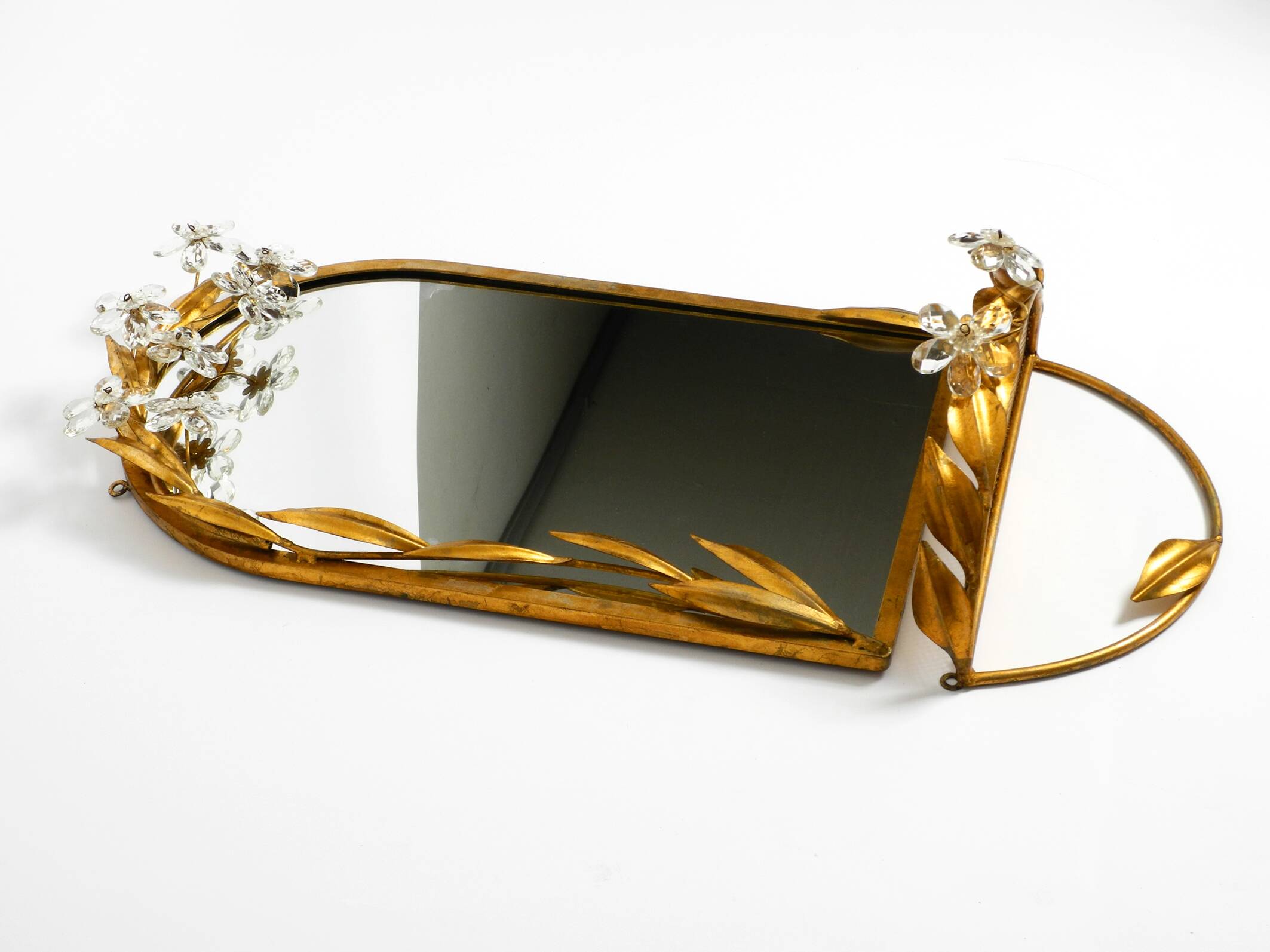Metall wall mirror and matching shelf gold plated plated by Banci Firenze