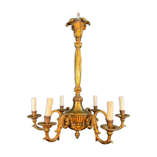 Lustre en bronze de style Louis XVI à 6 bras de lumière