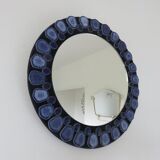 Blue ceramic round mirror 60 70s