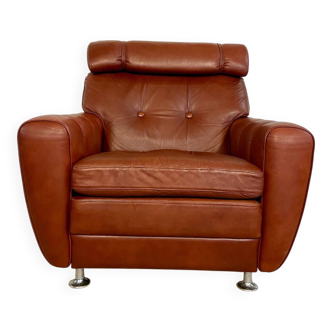 Fauteuil club vintage danois Svend Skipper en cuir, années 1970
