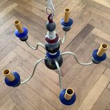 Vintage 5-branch chandelier in wood and metal