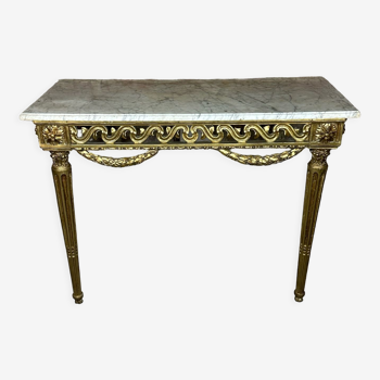 Console de style Louis XVI en bois sculpté dessus marbre XVIII eme