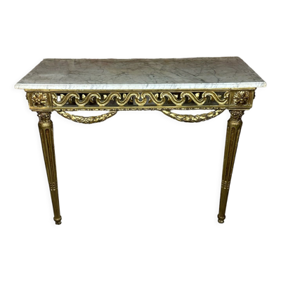 Console de style Louis XVI en bois sculpté dessus marbre XVIII eme