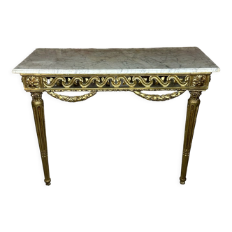 Console de style Louis XVI en bois sculpté dessus marbre XVIII eme