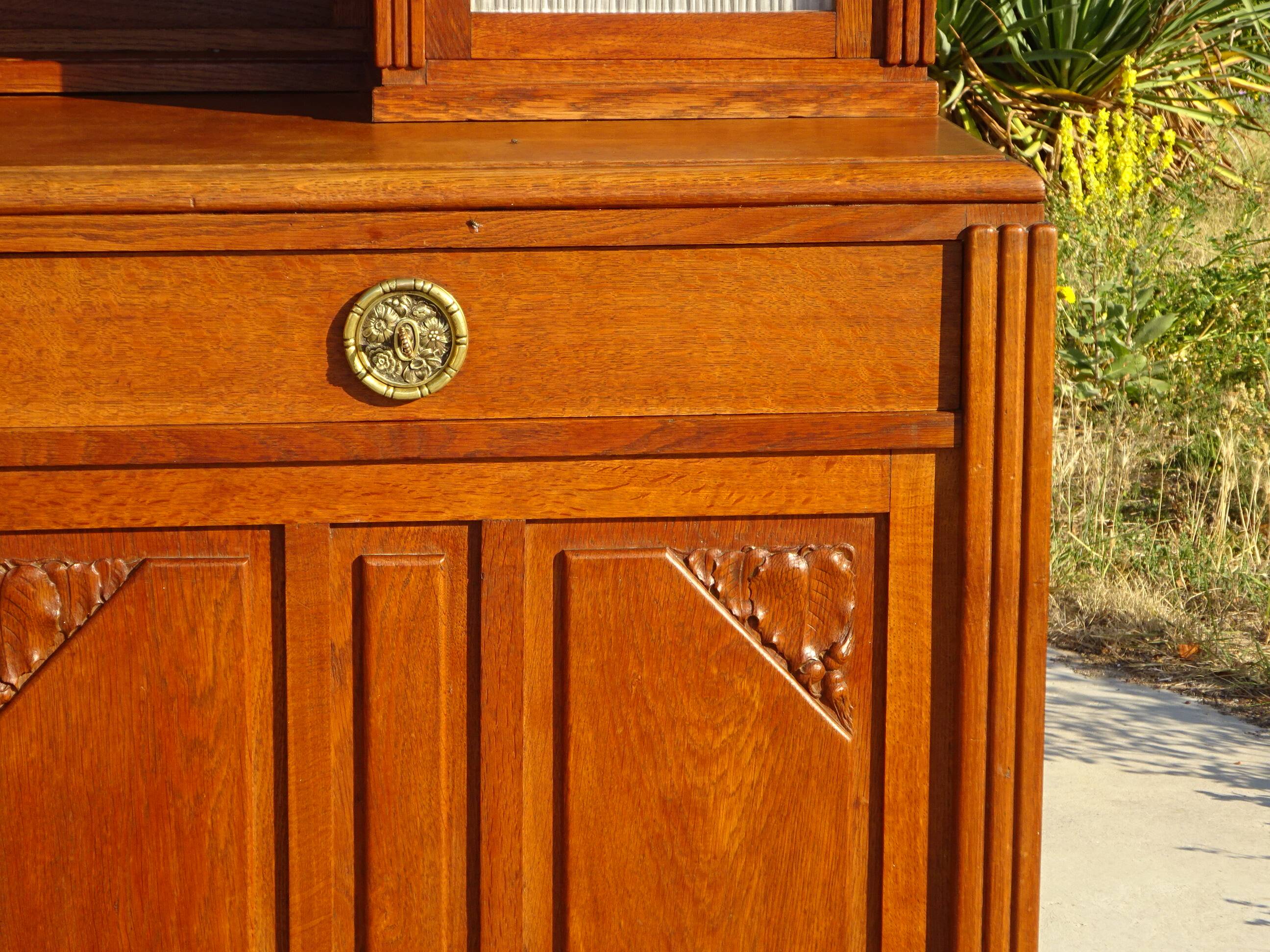 Vintage oak sideboard with sentry boxes and mirror