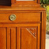 Vintage oak sideboard with sentry boxes and mirror
