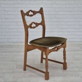 1970s, set of 4 Danish dining chairs, original condition, oak wood, furniture velour.