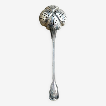 Silver metal sprinkler with "BM" monogram