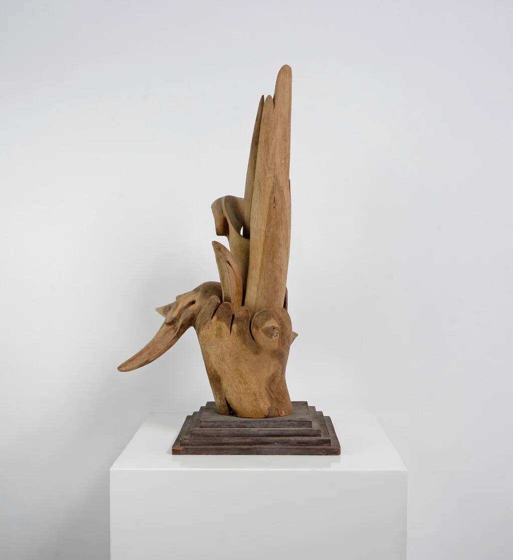 Abstract wooden sculpture attributed to Willi Soukop (1907-1995)