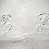 Antique white cotton sheet with DP monogram and openwork in return 2 x 3 m