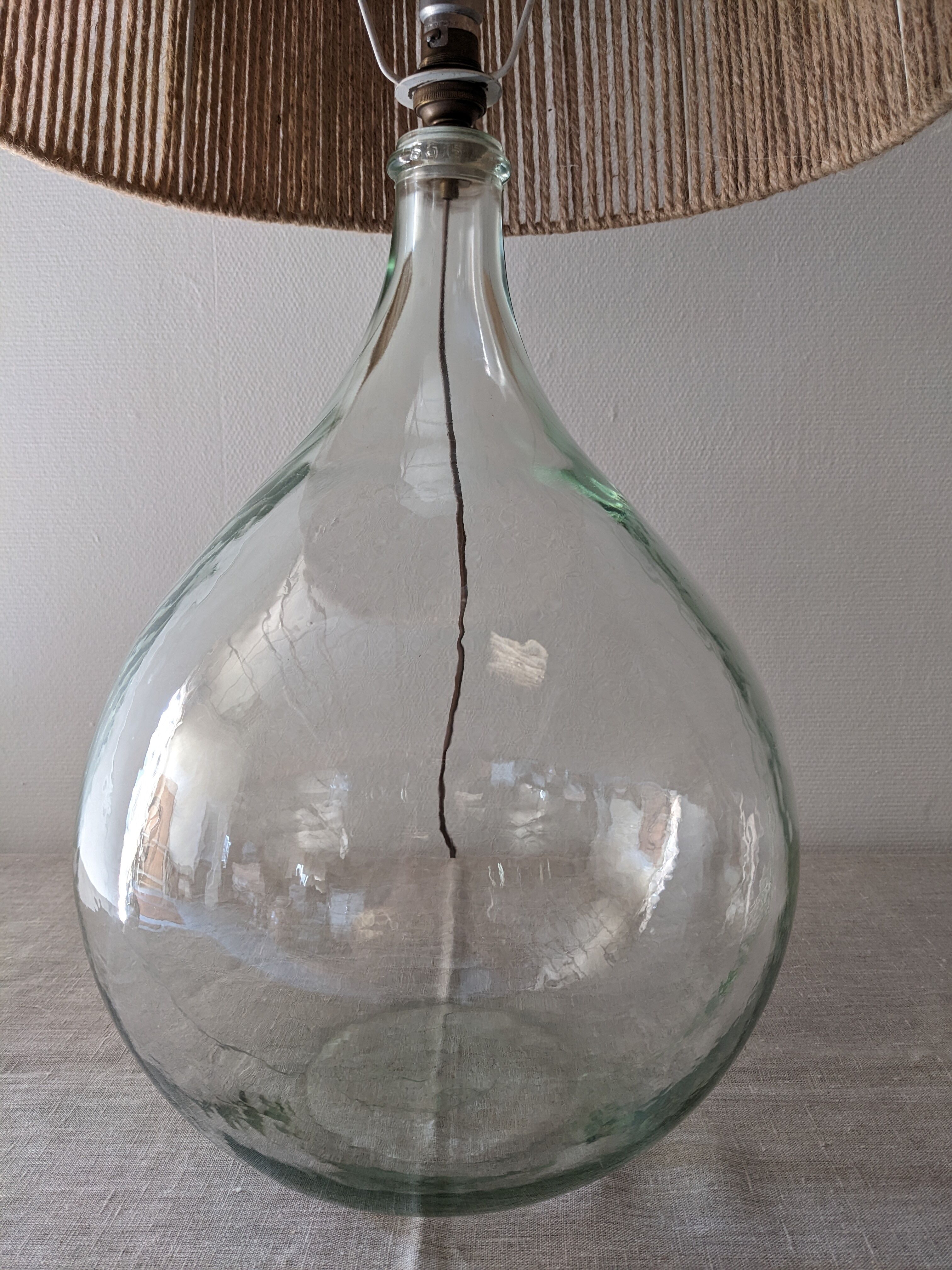 Vintage demijohn XL lamp in glass and jute rope