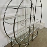 Old circular shelf tubular glazed bookcase art deco style bauhaus design 70s