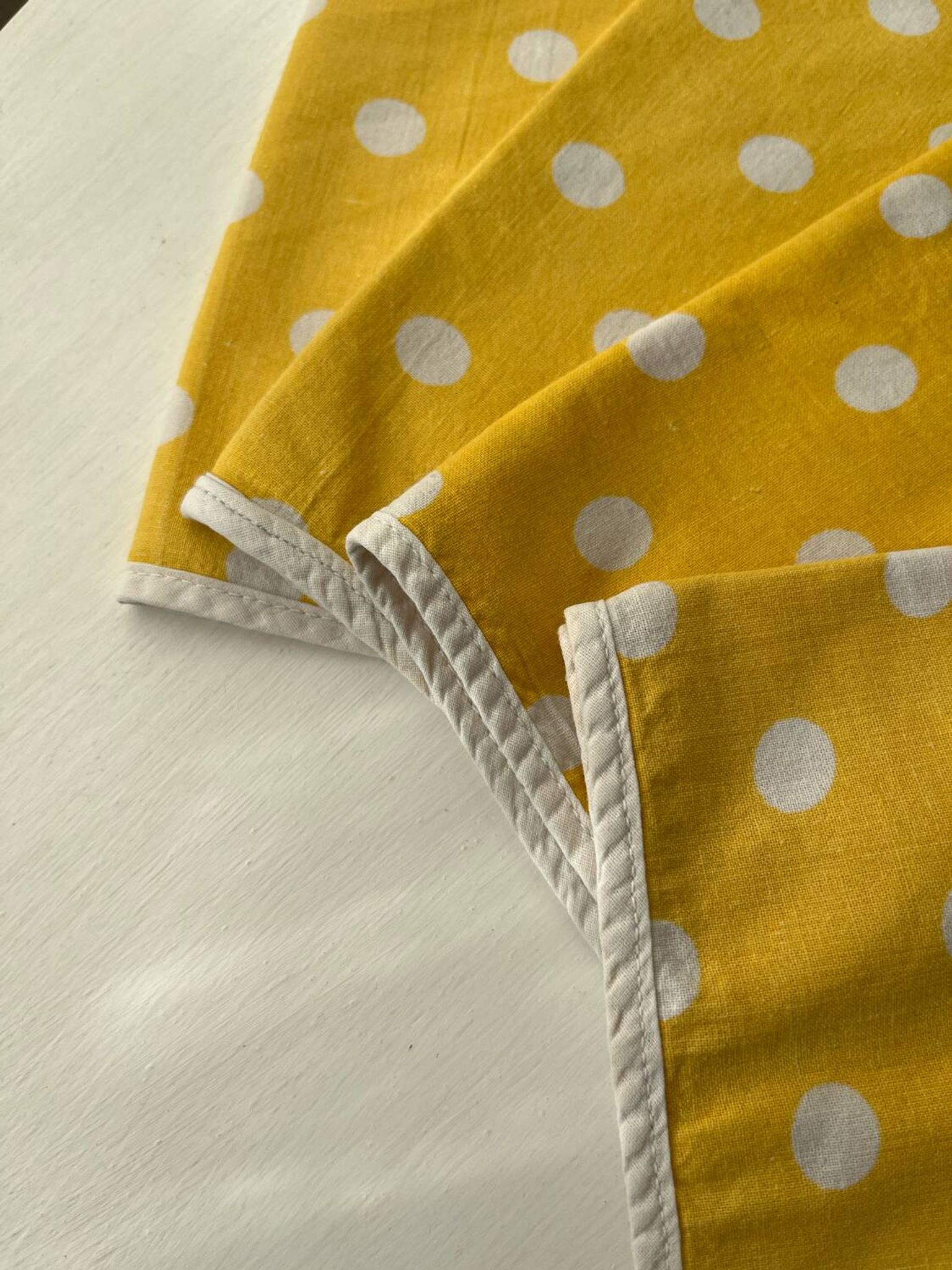 4 yellow napkins with white polka dots