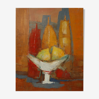 Flacons et citrons, peinture à l'huile