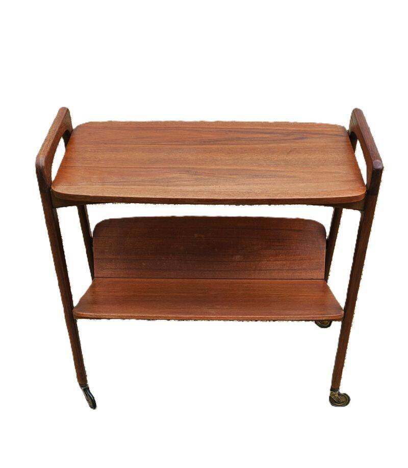 Rolling magazine rack in opal teak by Kleinmobel, 1960