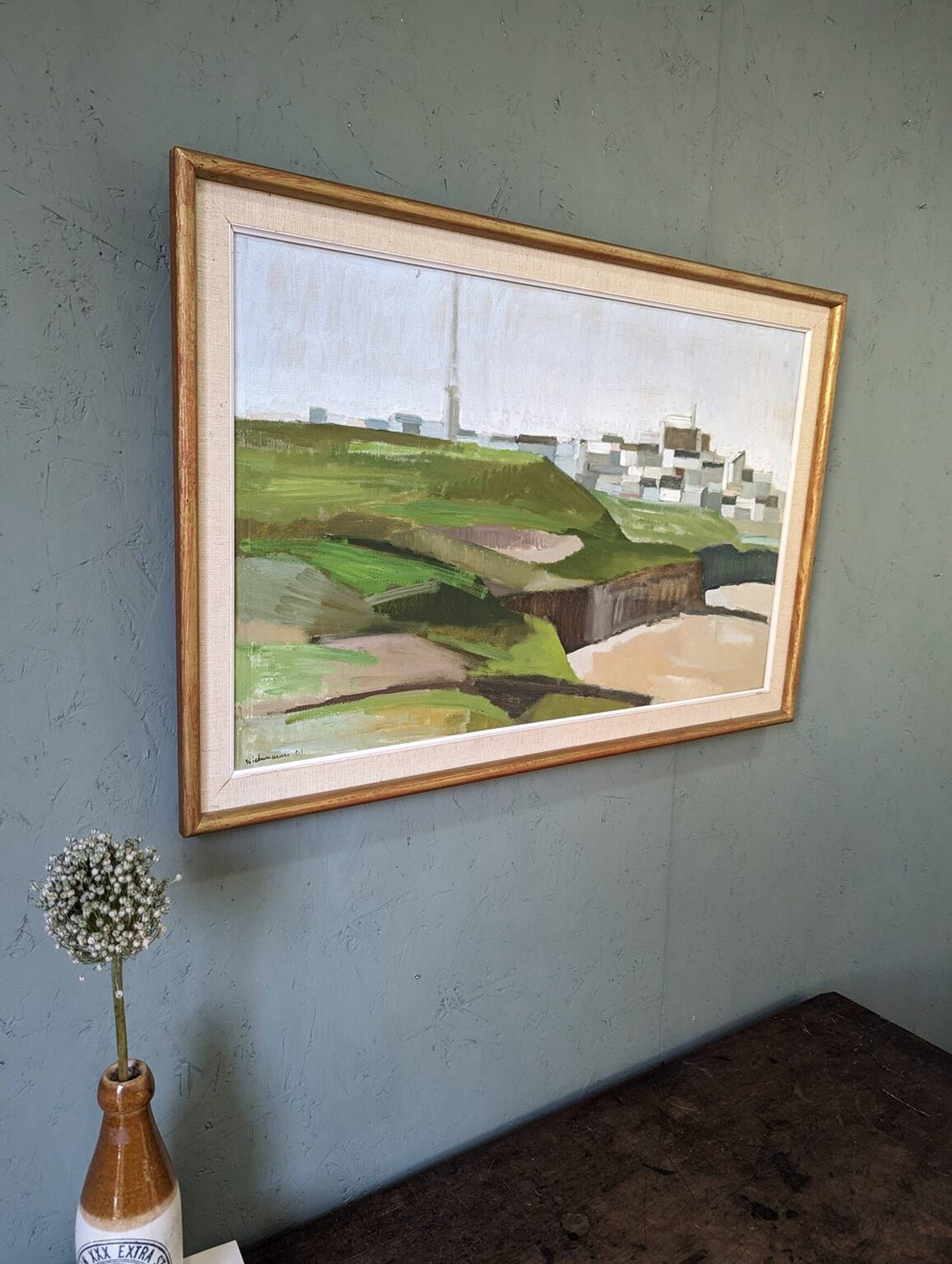 1961 Mid-Century Modern "Brittany" Vintage Expressionist Landscape Oil Painting, Framed