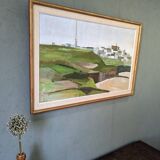 1961 Mid-Century Modern "Brittany" Vintage Expressionist Landscape Oil Painting, Framed