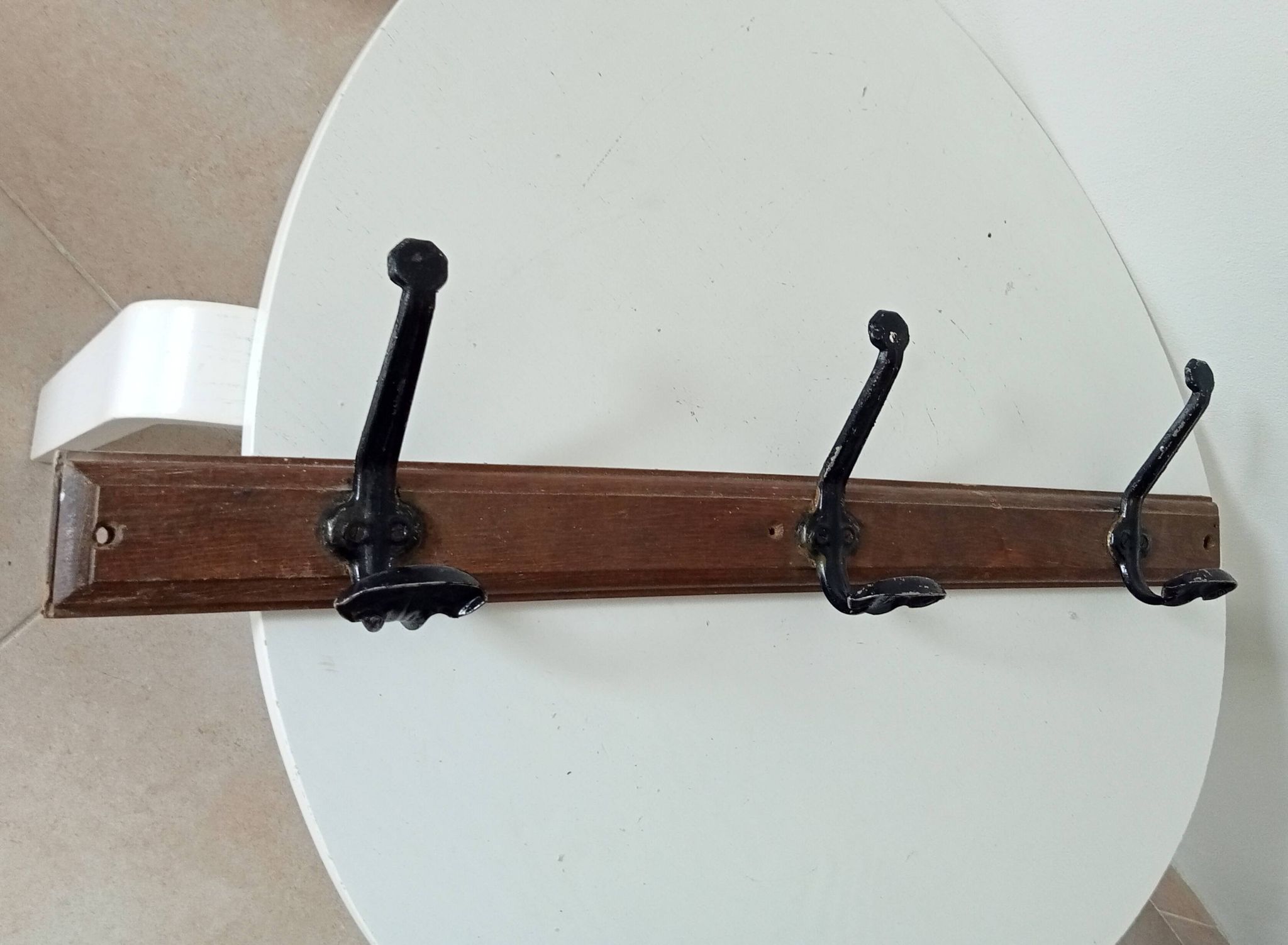 Vintage solid wood and metal wall coat rack
