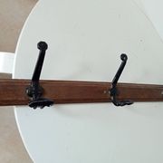 Vintage solid wood and metal wall coat rack
